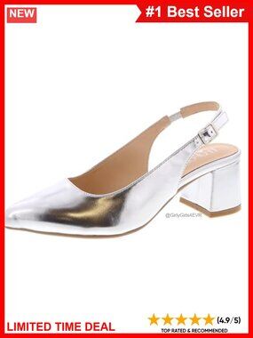 Pointed Toe Block Heel Pumps Slingback Chunky Low Heel Faux Leather